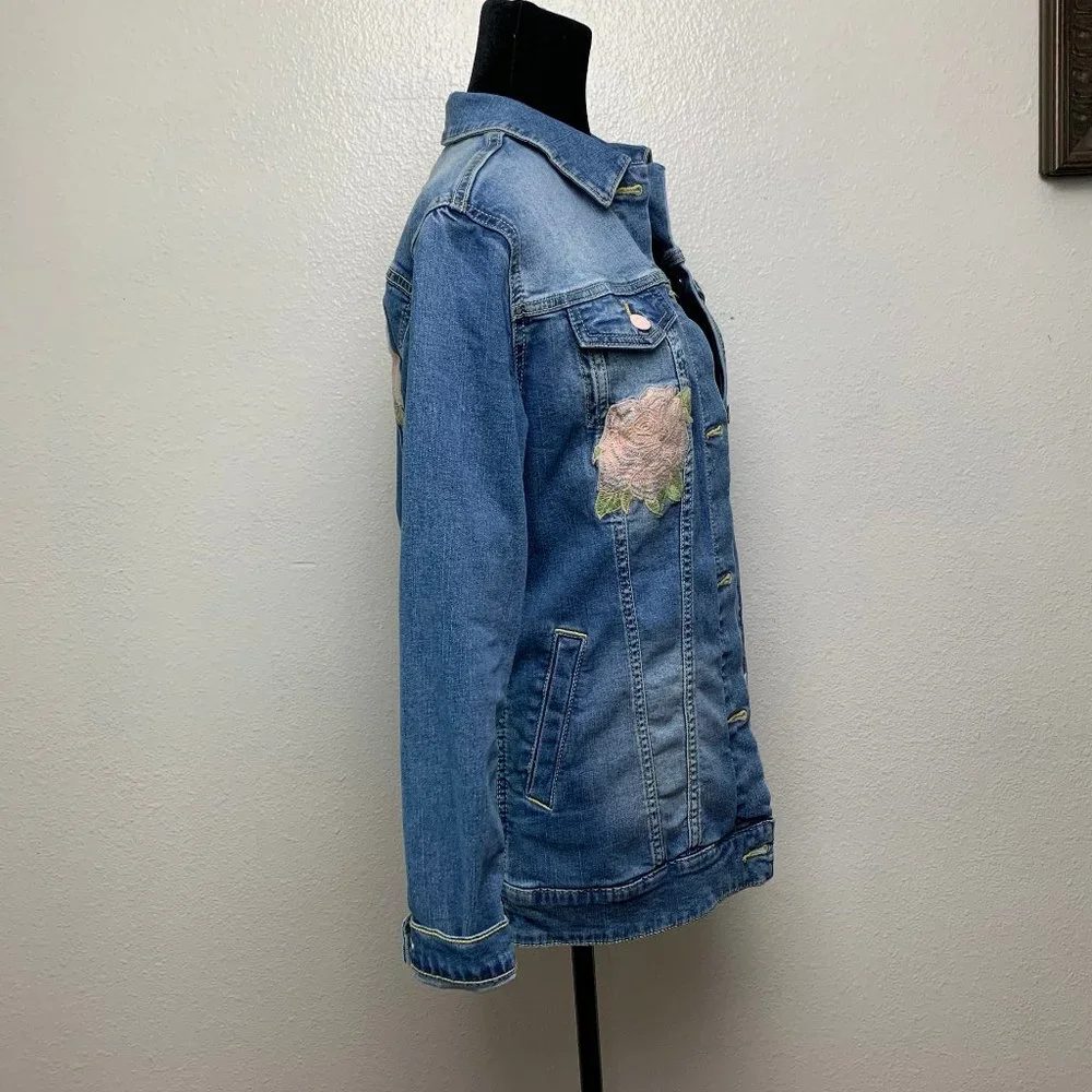 Lularoe‎ Jaxon Embroidered Rose Denim Jacket